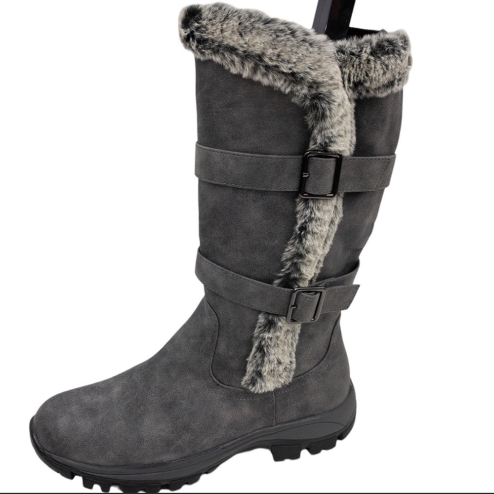 Apres by Lamo  Constance Gray Faux Suede & Fur Mid Calf Snow Boot 11